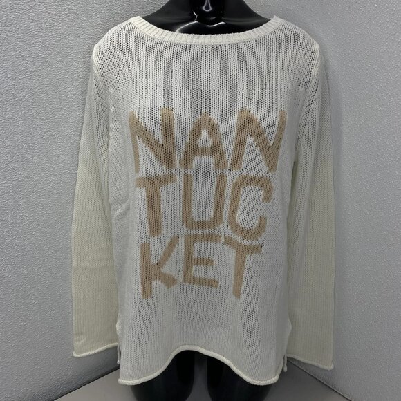 Ellsworth + Ivey Women’s Nantucket Stacked Sweater Size S Ivory Loose Knit Cotto - Picture 1 of 10